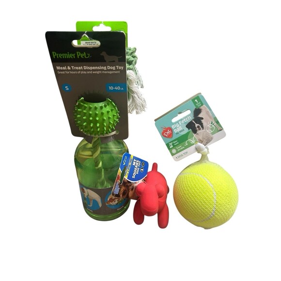 Bundle of 3 NEW Dog Toys Meal  & Treat Dispenser Ball & Squeaker Toy - Picture 1 of 4